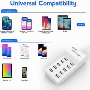 USB Charging Stations 50w10A 10 Ports Multiple Charging Block/Power USB Strip for iPhone Android Smartphone Tablet Smart Watch AirPods Samsung and Multiple Charger Plug