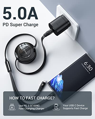 CAFELE 100W USB C Multi Charging Cable [Travel Accessories] 3in1 Retractable Phone Charger, Multiple Charging Cord with Type C/Micro USB/IP for Samsung S23 S22 S21/Phone 14 13 12/Pad Pro/Mac, 4ft