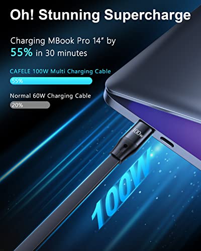 CAFELE 100W USB C Multi Charging Cable [Travel Accessories] 3in1 Retractable Phone Charger, Multiple Charging Cord with Type C/Micro USB/IP for Samsung S23 S22 S21/Phone 14 13 12/Pad Pro/Mac, 4ft