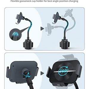 MAKAQI Wireless Car Charger for Z Fold 4/3/2, Dual Coil Cup Holder Phone Mount, Wireless Car Charger for Tesla, Auto Clamping Fast Charging for iPhone14/13/12/11/X/8