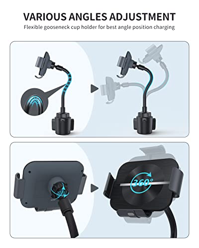 MAKAQI Wireless Car Charger for Z Fold 4/3/2, Dual Coil Cup Holder Phone Mount, Wireless Car Charger for Tesla, Auto Clamping Fast Charging for iPhone14/13/12/11/X/8