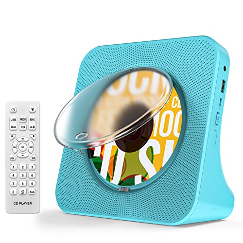 Weeuus CD Player Portable with Bluetooth,Desktop CD Player with Remote Control,Kids,Kpop,Dual Stereo Speaker,Dust Cover, FM Radio, LED Screen,3.5mm Jack AUX Input Output,Blue