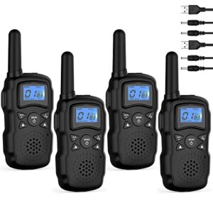 wishouse walkie talkies for adults,radios walkie talkies rechargeable long range 4 pack,family camping gear for kids hiking accessories with flashlight,vox, easy to use (black with battery charger)