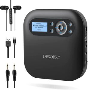 cd player portable, desobry bluetooth cd player with speakers, portable cd player for car and home, 2000mah rechargeable cd player with lcd screen bluetooth visibility and headphone