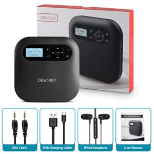 CD Player Portable, DESOBRY Bluetooth CD Player with Speakers, Portable CD Player for Car and Home, 2000mAh Rechargeable CD Player with LCD Screen Bluetooth Visibility and Headphone