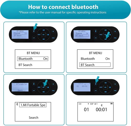 CD Player Portable, DESOBRY Bluetooth CD Player with Speakers, Portable CD Player for Car and Home, 2000mAh Rechargeable CD Player with LCD Screen Bluetooth Visibility and Headphone