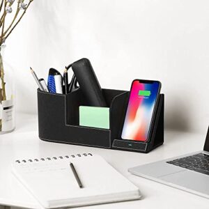 OUTXE Wireless Charger Desk Stand Organizer Wireless Charging Station for iPhone 14/13/13 Pro Max/13 Pro/12 Series/11/XS Max/XR/X/8Plus/, Desk Storage Caddy Pen Holder Gifts for Dad-Black