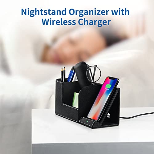 OUTXE Wireless Charger Desk Stand Organizer Wireless Charging Station for iPhone 14/13/13 Pro Max/13 Pro/12 Series/11/XS Max/XR/X/8Plus/, Desk Storage Caddy Pen Holder Gifts for Dad-Black