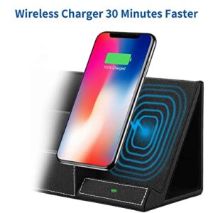 OUTXE Wireless Charger Desk Stand Organizer Wireless Charging Station for iPhone 14/13/13 Pro Max/13 Pro/12 Series/11/XS Max/XR/X/8Plus/, Desk Storage Caddy Pen Holder Gifts for Dad-Black