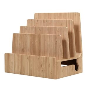 mobilevision bamboo charging station & multi device organizer slim version for smartphones, tablets, and laptops