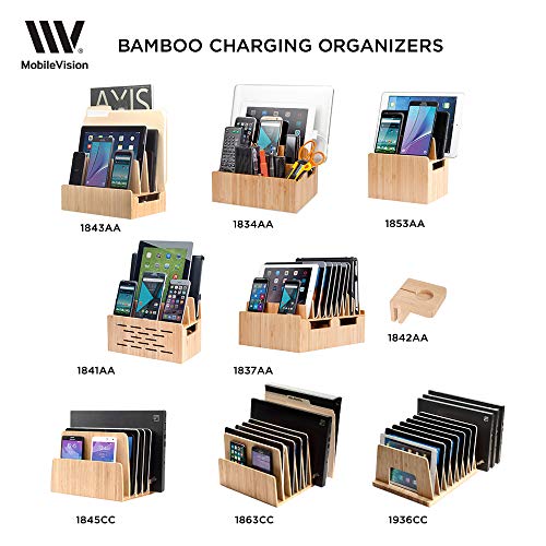 MobileVision Bamboo Charging Station & Multi Device Organizer Slim Version for Smartphones, Tablets, and Laptops