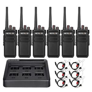 retevis rb23 waterproof walkie talkies adults (ip67) with earpiece and mic set(ip66), high power 2 way radios long range, durability, with 6 way multi gang charger (6 pack)