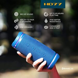 TREBLAB HD77 Wireless Bluetooth Speaker, 25W Stereo, 20H Battery, IPX6 Waterproof CB-77 Original Carrying Case HD77