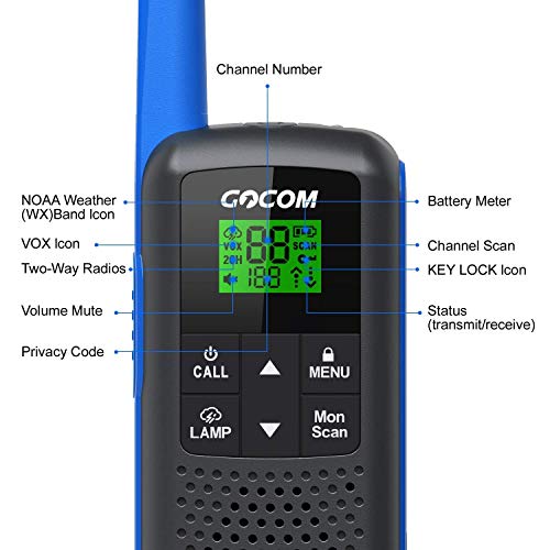 GOCOM G600 Family Radio servie (FRS) Walkie Talkies for Adults, Long Range Two Way Radios Rechargeable, Frequency Range:462.55-462.725MHz,467.5625-467.7125MHz UHF