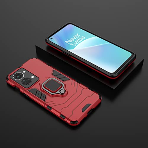 DWAYBOX Case for OnePlus Nord 2T 5G 6.43 inch, Compatible with Magnetic Car Mount, 360° Metal Ring Kickstand, 2in3 Dual Layer Hybrid Armor Shockproof Back Cover -Red