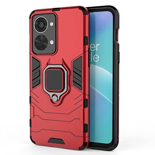 DWAYBOX Case for OnePlus Nord 2T 5G 6.43 inch, Compatible with Magnetic Car Mount, 360° Metal Ring Kickstand, 2in3 Dual Layer Hybrid Armor Shockproof Back Cover -Red