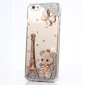 stenes ipod touch 5/6th case – [luxurious series] 3d handmade shiny crystal sparkle bling case with retro bowknot anti dust plug – crystal eiffel tower bow tie pearl bear butterfly