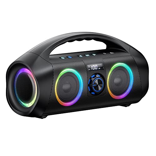 Bluetooth Speaker, 60W(80W Peak) Booming Bass with Subwoofer, IPX7 Waterproof, Beat-Driven Lights, Power Bank, Gifts for Men Dad, Dazzling Boom Wireless Portable Loud Speakers for Outdoor/Party/Beach