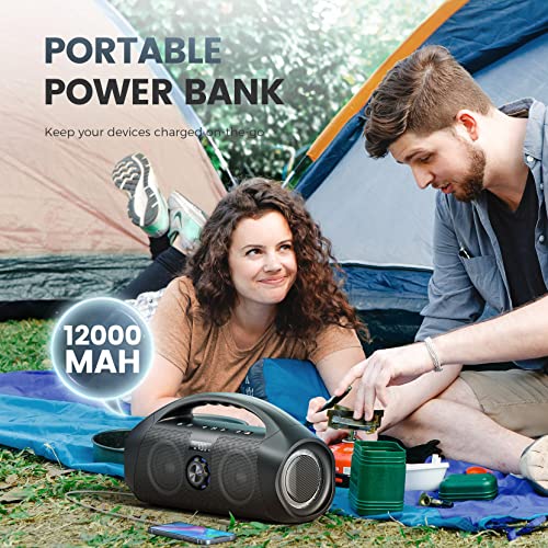 Bluetooth Speaker, 60W(80W Peak) Booming Bass with Subwoofer, IPX7 Waterproof, Beat-Driven Lights, Power Bank, Gifts for Men Dad, Dazzling Boom Wireless Portable Loud Speakers for Outdoor/Party/Beach