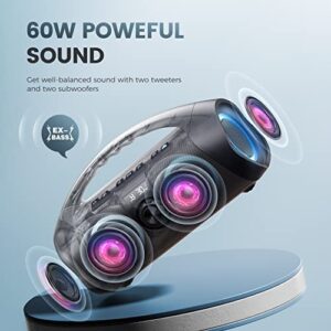 Bluetooth Speaker, 60W(80W Peak) Booming Bass with Subwoofer, IPX7 Waterproof, Beat-Driven Lights, Power Bank, Gifts for Men Dad, Dazzling Boom Wireless Portable Loud Speakers for Outdoor/Party/Beach