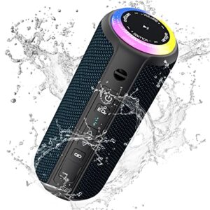 ortizan bluetooth speakers, 40w wireless speaker with bluetooth 5.0, ipx7 waterproof outdoor speaker, 30h playtime, rich bass, led lights, stereo pairing, portable speaker for beach, pool, party