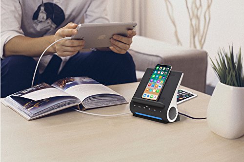 Azpen Dockall D100 - Qi Wireless Charger, Bluetooth Premium Speakers, Docking Station with Built in Mic Handsfree call, 3 in 1 Station for iPhone and Samsung phone