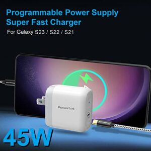 45W USB-C Charger, PowerLot Super Fast Charger& 6FT Cable, S22 Ultra Charger 45W S23 Ultra Charger, GaN USB C Charger with PD 3.0 PPS/AFC, for Galaxy S22, S21, Z Flip/Fold 4, MacBook,Switch,Steam Deck