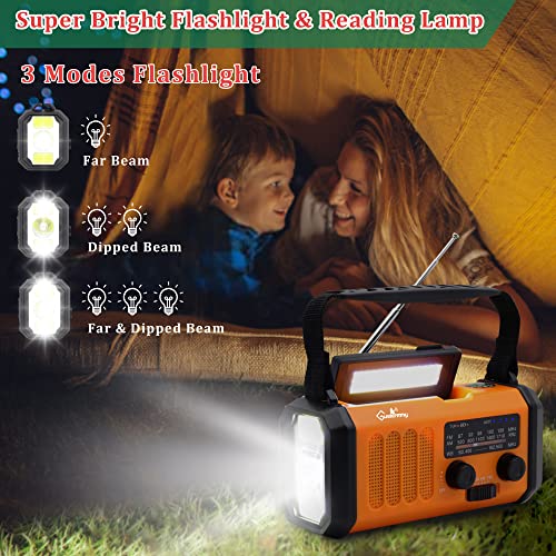 Emergency Hand Crank Weather Radio with 10000mAh Battery Backup,Type-C Charging Portable Solar AM FM NOAA Radio with USB Charger,Flashlight,Reading Lamp,Compass,SOS for Outdoor Camping Hurricane Storm