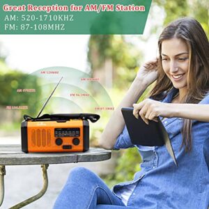 Emergency Hand Crank Weather Radio with 10000mAh Battery Backup,Type-C Charging Portable Solar AM FM NOAA Radio with USB Charger,Flashlight,Reading Lamp,Compass,SOS for Outdoor Camping Hurricane Storm