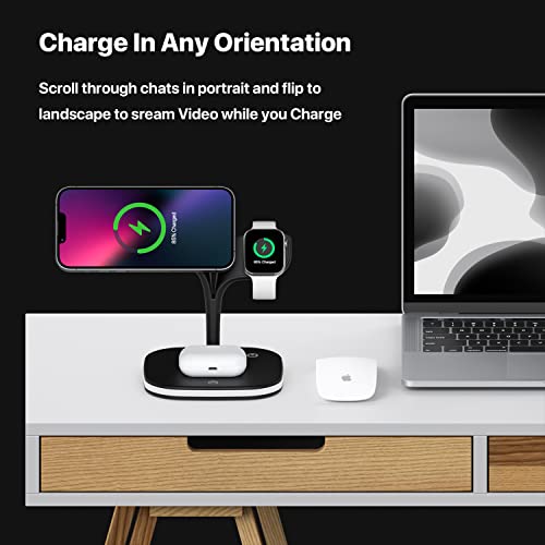 Wireless Charger, 15W 3 in 1 Fast Magnetic Charging Station, Charger Stand for iPhone 14/13/12 Pro Max Mini, Apple Watch SE/7/6/5/4/3/2 and Airpods 3/2/Pro with LED Lamp and USB Port（Black）