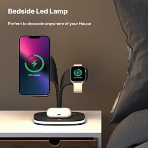 Wireless Charger, 15W 3 in 1 Fast Magnetic Charging Station, Charger Stand for iPhone 14/13/12 Pro Max Mini, Apple Watch SE/7/6/5/4/3/2 and Airpods 3/2/Pro with LED Lamp and USB Port（Black）