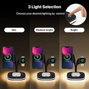 Wireless Charger, 15W 3 in 1 Fast Magnetic Charging Station, Charger Stand for iPhone 14/13/12 Pro Max Mini, Apple Watch SE/7/6/5/4/3/2 and Airpods 3/2/Pro with LED Lamp and USB Port（Black）