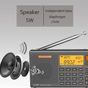 SIHUADON R108 Shortwave AM FM Radio LW MW AIR Band DSP Full Band Portable Radio Battery Operated with Sleep Timer Alarm Clock 500 Memories preset Stations for Family by RADIWOW (Grey)