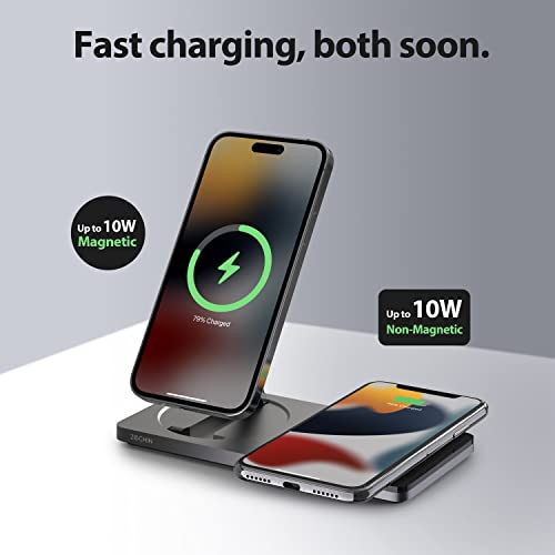 Wireless Charger,ZECHIN 2 in 1 Faster Mag-Safe Wireless Charger Stand, Wireless Charging Pad for Apple iPhone 14,13,12 Pro/Max/Mini/Plus, Airpods 3/2/Pro with Adapter (Black)