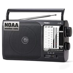 noaa weather am fm portable radio with best reception, transistor radio, battery operated radio by 3x d cell batteries or ac power for household & outdoor, plug in wall by prunus