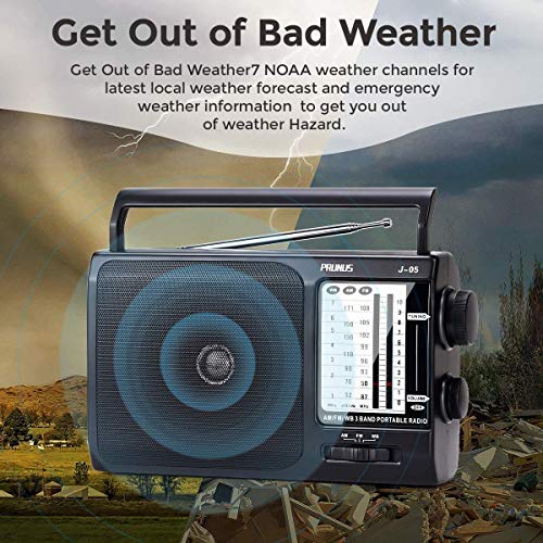 NOAA Weather AM FM Portable Radio with Best Reception, Transistor Radio, Battery Operated Radio by 3X D Cell Batteries or AC Power for Household & Outdoor, Plug in Wall by PRUNUS