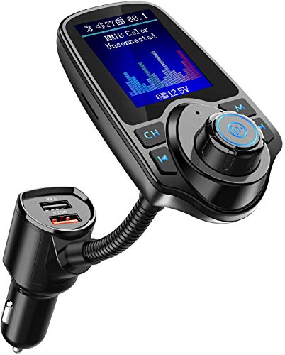 Nulaxy Wireless In-Car Bluetooth FM Transmitter Radio Adapter Car Kit W 1.8 Inch Display Supports TF/SD Card and USB Car Charger for All Smartphones Audio Players-KM18 color