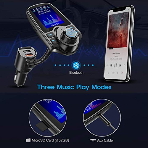 Nulaxy Wireless In-Car Bluetooth FM Transmitter Radio Adapter Car Kit W 1.8 Inch Display Supports TF/SD Card and USB Car Charger for All Smartphones Audio Players-KM18 color