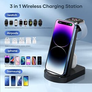 Wireless Charging Station, CKCN 3 in 1 Wireless Charger Compatible with i Phone 14 13 12 11 Pro Max SE XS 8 Plus, 18W Fast Wireless Charging Dock Stand for Apple Watch Series & Air pods (with Adapter)