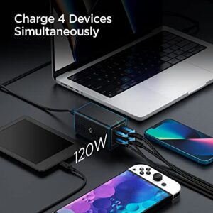 USB C Charger, Spigen 120W [GaN III] 4-Port USB C Charging Station, 100W via USB-C PD Type C Fast Charging Hub for MacBook iPad M2 M1 Pro Air iPhone Galaxy HP Dell XPS ASUS Chromebook USB-C Laptop