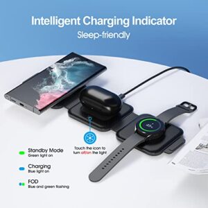 Multi Charger for Samsung, HOLYJOY Fast Wireless Charging Pad Compatible with Galaxy Watch 5 Pro/4/3/Active 2/1, Portable Station for Z Flip 4/S23/S22 (+/Ultra)/S21/S20/Note20, Buds 2 Pro/Pro (Black)