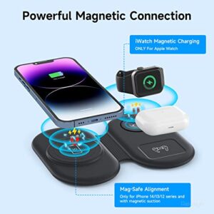 Wireless Charger 3 in 1, Foldable Magnetic Wireless Charging Station Travel Charging Pad, Compatible with iPhone 14 13 12 11 Pro/Max/XR/X, for Apple Watch/iWatch Ultra/8/7/6/SE/5/4, Airpods 3/Pro/2