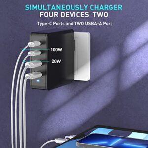 USB C Charger, RUNGLI 130W 4 Port GaN Compact Charging Station for Multiple Devices, USB Fast Wall Charger with 2 Type-C and 2 USB A, Multiport Power Adapter for iPad iPhone, Samsung Android Phones