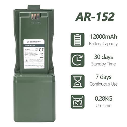 Baofeng AR-152 Battery BL-152 Li-ion Extend Battery Large Capacity Compatible with AR-152 Tactical Walkie Talkie Support USB Charger