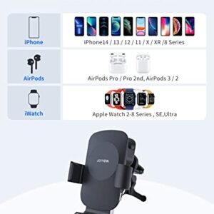 JOYVEVA 3 in 1 Wireless Car Charger for iPhone/Apple Watch/AirPods, Auto-Clamping Car Charging Mount, Car Phone Holder Charger for iPhone14/13/12/11/X/8, Apple Watch 8/7/6/5/4/3/2/SE, AirPods Pro 2/2