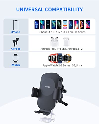 JOYVEVA 3 in 1 Wireless Car Charger for iPhone/Apple Watch/AirPods, Auto-Clamping Car Charging Mount, Car Phone Holder Charger for iPhone14/13/12/11/X/8, Apple Watch 8/7/6/5/4/3/2/SE, AirPods Pro 2/2