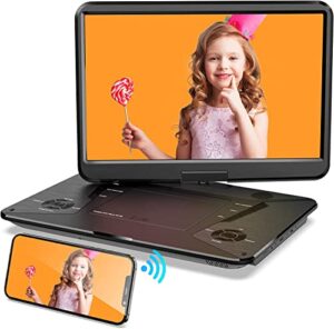 sunpin 17.9″ portable dvd player with 15.6” large hd swivel screen, screen mirror function, hdmi input, dolby digital, 6 hours rechargeable battery, support usb and multiple disc formats, sync tv