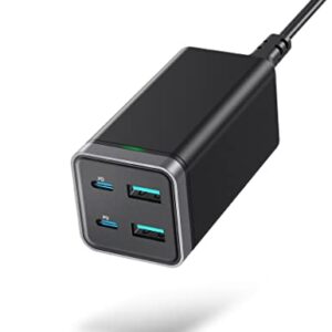 USB C Charger, GaN 65W 4-Port Desktop USB Charging Station with 2 USB-C Ports +2 USB-A Ports PD Fast Charger for MacBook Pro Air, Dell XPS 13, iPad Pro, iPhone 14 13 12 Pro Max, Galaxy and More(Black)