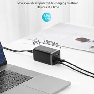 USB C Charger, GaN 65W 4-Port Desktop USB Charging Station with 2 USB-C Ports +2 USB-A Ports PD Fast Charger for MacBook Pro Air, Dell XPS 13, iPad Pro, iPhone 14 13 12 Pro Max, Galaxy and More(Black)