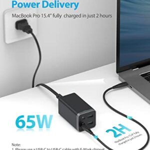 USB C Charger, GaN 65W 4-Port Desktop USB Charging Station with 2 USB-C Ports +2 USB-A Ports PD Fast Charger for MacBook Pro Air, Dell XPS 13, iPad Pro, iPhone 14 13 12 Pro Max, Galaxy and More(Black)